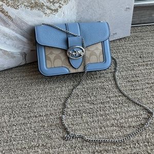 Coach Georgie Crossbody In Signature Canvas Light Khaki Marble Blue